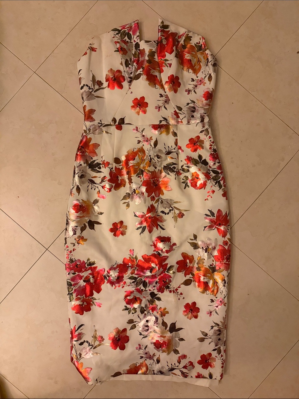 BLACK HALO Floral Dress in Ivory with Red & Orange Metallic Blooms 🧡❤️